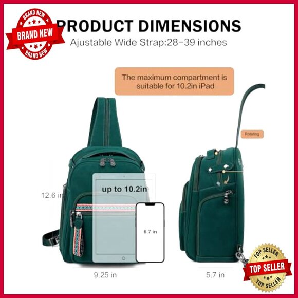 Large Convertible Sling Backpack, Anti-Theft Daypack, Faux Leather, 13 Pockets main image 6